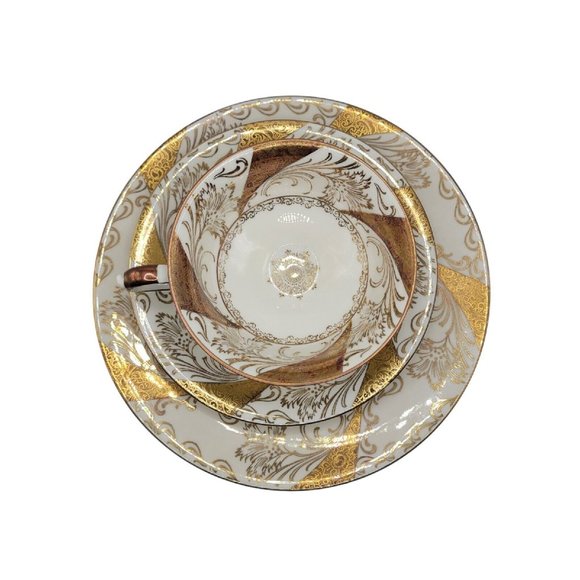 Vintage Alka Bavaria Yellow Gold Embossed Teacup, Saucer & Plate "Sylvia" - Picture 1 of 9